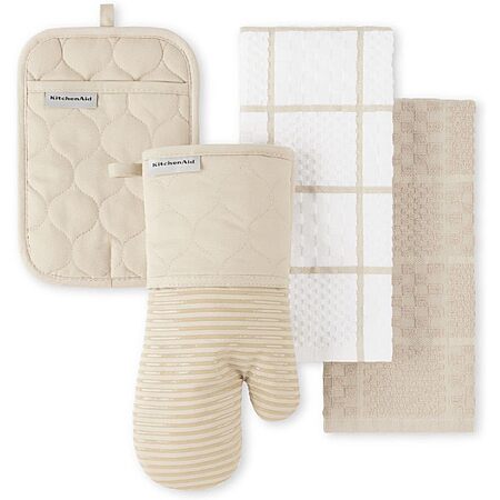 4-Pack KitchenAid Oven Mitt, Pot Holder & Towels Set (Milkshake Tan)