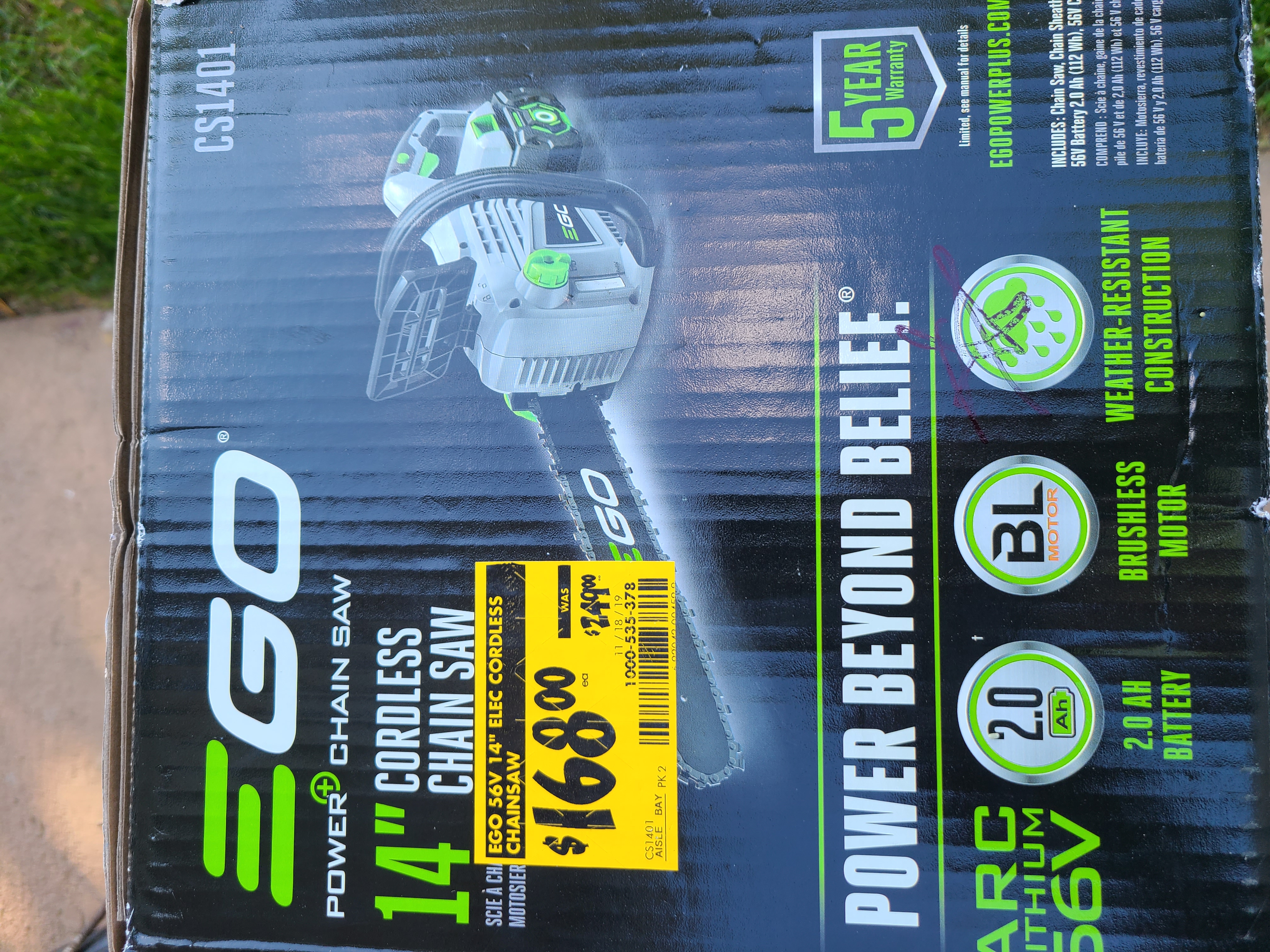 YMMV 14 in. 56V Lithium-Ion Cordless Electric Chainsaw, 2.0 Ah Battery and Charger Included. $168 (In store)