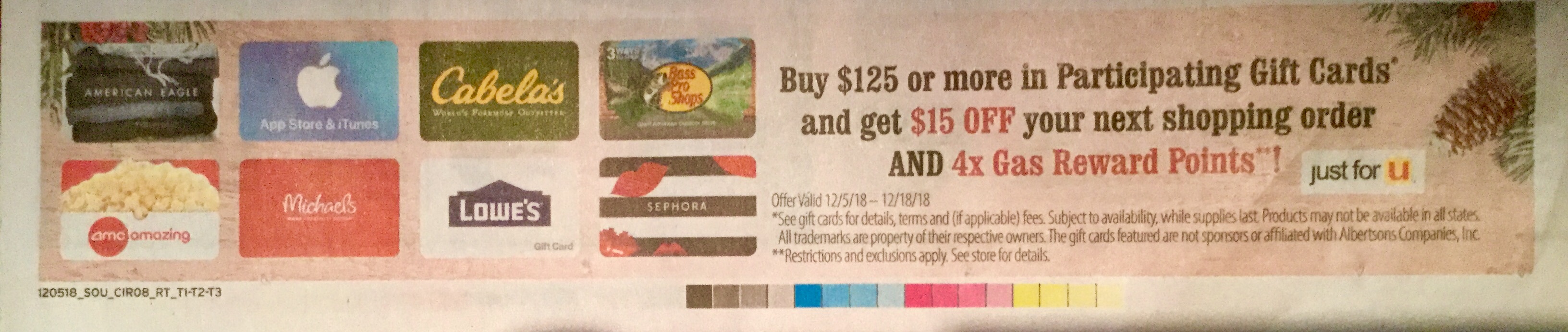 Randall/Albertsons Buy $125 Gift Cards Get $15 Off Next Shopping Order YMMV
