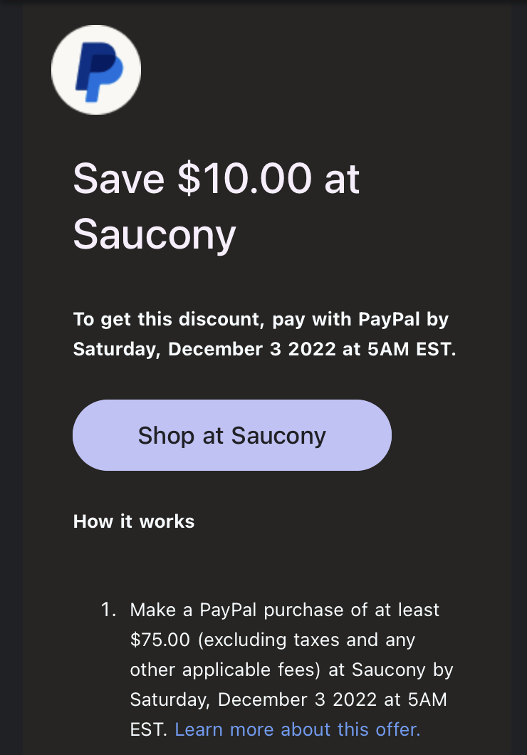 Spend $75 at Saucony and Save 10$