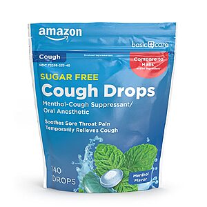 S&S Filler Item Amazon Basic Care Sugar Free Menthol or Honey Lemon Cough Drops 140 Count $2.50