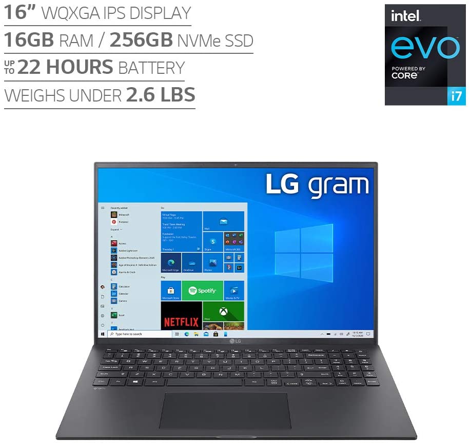 LG Gram 16Z90P - 16" WGXGA (2560x1600) Ultra-Lightweight Laptop, Intel evo with 11th gen CORE i7 1165G7 CPU , 16GB RAM, 256GB SSD  Save $200.99 of $1,399.99 $1199