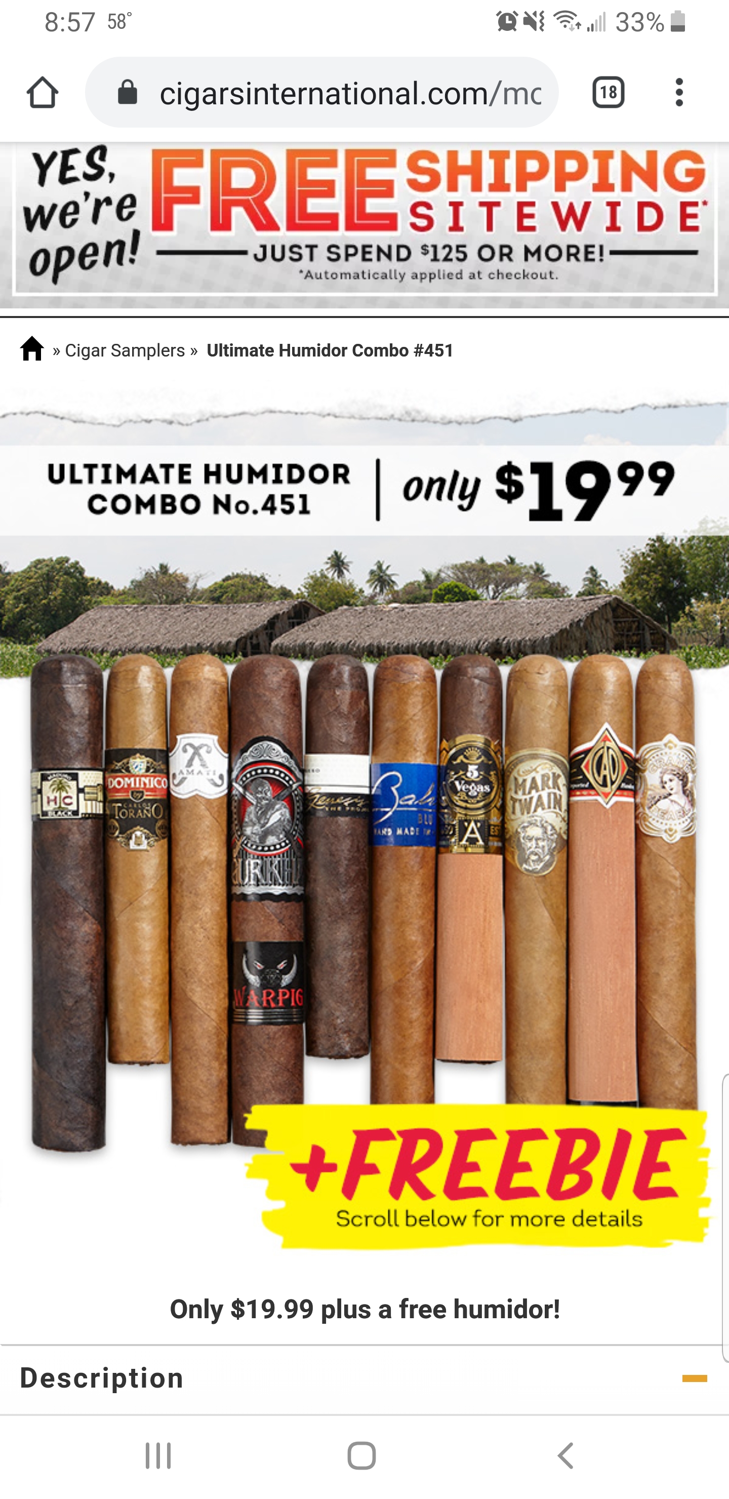 10 Cigar Sampler + humidor $19.99 *YMMV May be a targeted deal