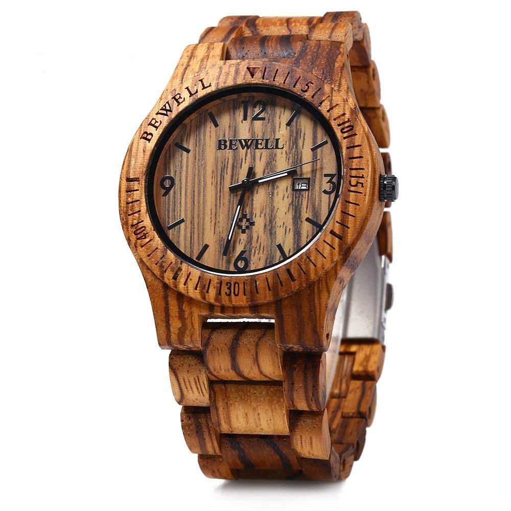 Bewell W086B Mens Wooden Watch Analog Quartz Lightweight Handmade Wood Wrist Watch for $17.99@amazon