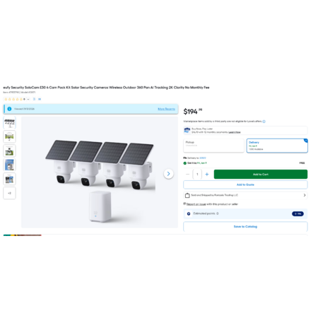 eufy Security SoloCam E30 4 Cam Pack Kit $194.98 (Lowes Third Party)