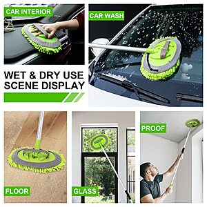 Microfiber Car Wash Brush Cleaning Mop Truck Long Handle Extension Brush NEW