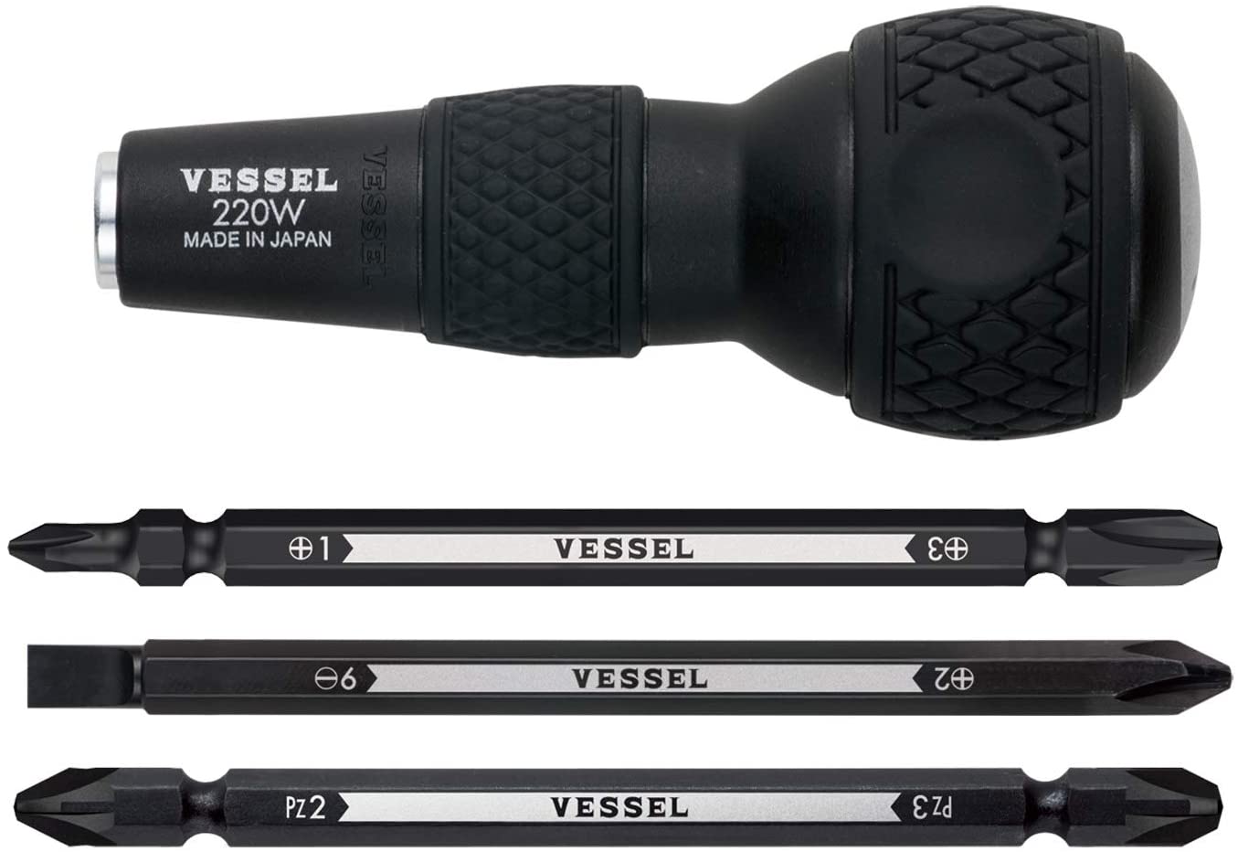 VESSEL BALL GRIP 1/4" Hex. Bit Interchangeable Screwdriver Made in Japan 220W3J1 ($13.99 w/ Free Prime Ship) at Amazon