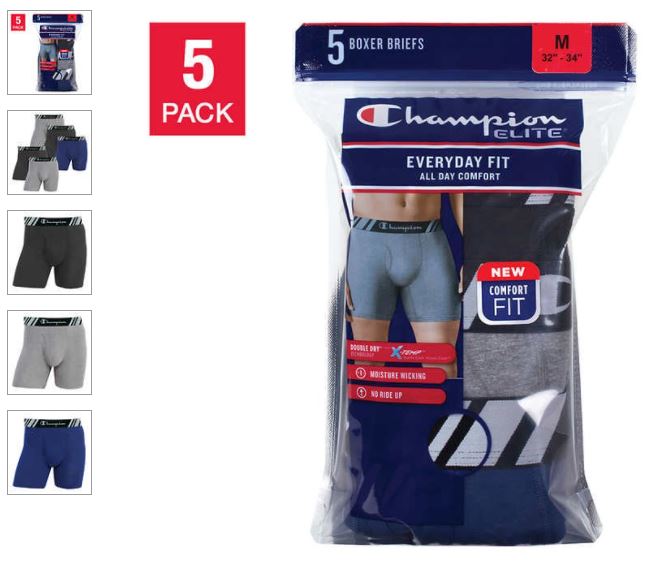 Champion Men's Boxer Brief, 5-pack ($11.99 w/ Free Ship -or- $10.99 in store at Costco)