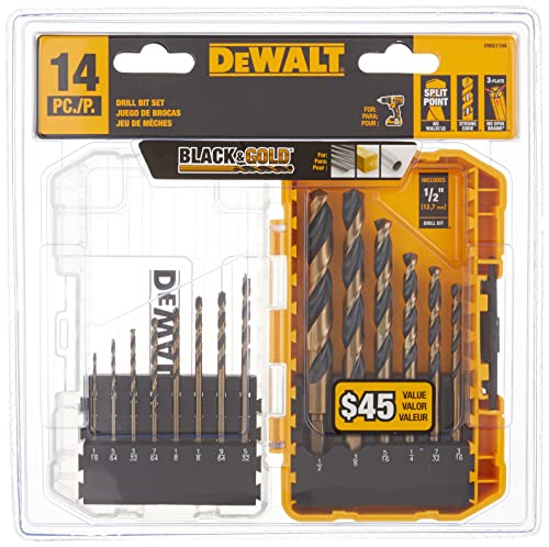DEWALT Drill Bit Set, Black and Gold, 14-Piece (DWA1184) w/ Free Prime Ship $9.98