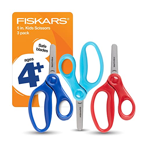 Fiskars Kids Scissors, Scissors for School, Safety Blunt Tip Scissors, 5 Inch, 3 Pack ($4.41 w/ Free Prime Ship)