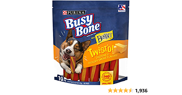 Purina Busy With Beggin' Made in USA Facilities Small/Medium Breed Dog Chew, Twist'd Cheddar & Hickory Smoke Flavors - 10 ct bag 36 oz ($6.86 w/ 10% Sub Save Discount) - $6.86