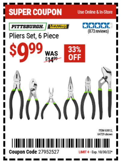 Harbor Freight Pittsburgh Pliers 6 Pc Set ($9.99 after coupon)