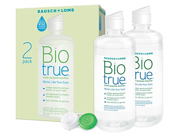 Two (2 packs) = 4 Bottles Contact Lens Solution Bausch + Lomb Biotrue, Multi-Purpose Solution, Lens Case Included, 10 Fl Oz ($10.98 for 4 bottles + Free Prime Ship)