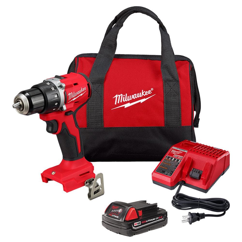 Milwaukee M18 18V Lithium-Ion Brushless Cordless 1/2 in. Compact Drill/Driver with One 2.0 Ah Battery, Charger and Tool Bag  ($99 w/ Free Ship from Home Depot)