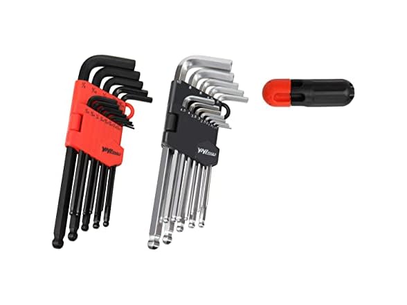 YIYITOOLS Hex Key Allen Wrench Set– 26-Piece With Ball End and Free Strength Helping T Handle,1/20-3/8 inches, 1.27-10 mm, Black and Silver ($6.72 w/ Free Prime Ship / Woot)