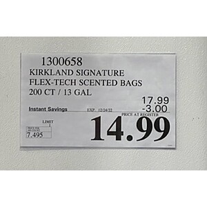 Kirkland Signature Flex-tech 13 Gallon Kitchen Trash Bags 200-count for  sale online