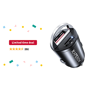 Limited-time deal: USB C Car Charger, [Small, Flush Fit, Metal] Car Charger Adapter with 30W PD +30W QC3.0 Fast Charging ($  6.34 w/ Free Prime Ship) - $  6.34