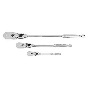 GEARWRENCH 3 Piece 1/4, 3/8 and 1/2 Drive 84 Tooth Locking Flex Head Teardrop Ratchet Set - 81276A-07 / $70 Prime Deal