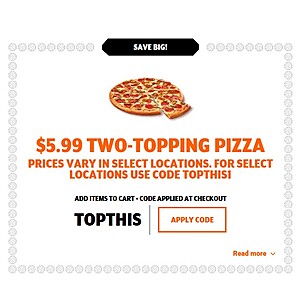 Little Caesars Build Your Own 2 Topping Pizza for $5.99 Pickup Special (Coupon Code = "TOPTHIS")