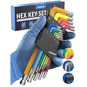 STONE REEF 13-Piece Metric Allen Key Set – Long Arm Hex Wrench Set (0.7 mm to 10 mm) – Chrome Vanadium Steel – Ball End  ($6.99 w/ Free Prime Ship)