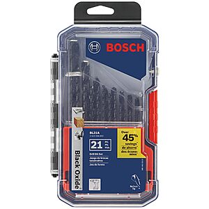 BOSCH BL21A 21-Piece Assorted Set Black Oxide Metal Drill Bits with Included Case for Applications in Light-Gauge Metal, Wood, Plastic $9.97