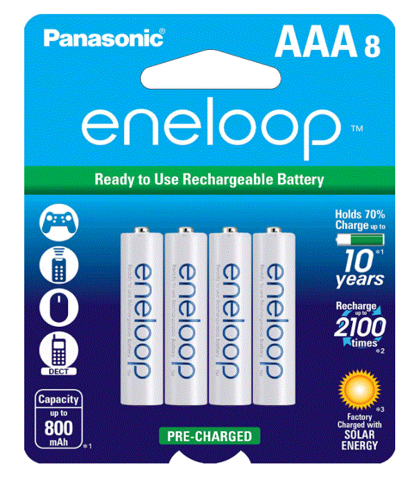 Panasonic BK-4MCCA8BA eneloop AAA 2100 Cycle Ni-MH Pre-Charged Rechargeable Batteries, 8 Pack ($15.10 w/ 5% Sub and Save and Free Prime Ship)