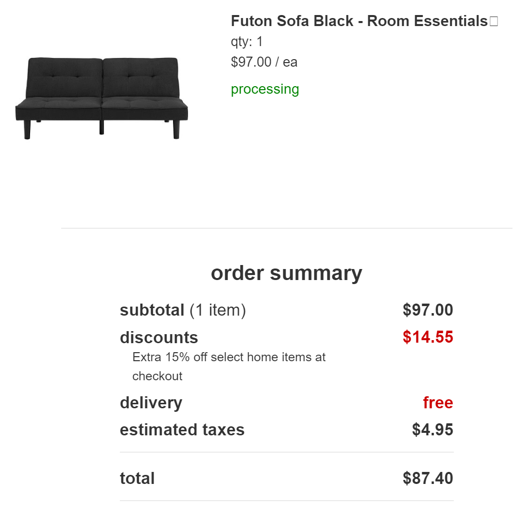 Room Essentials Black Futon Sofa 82 45 Tax In Store