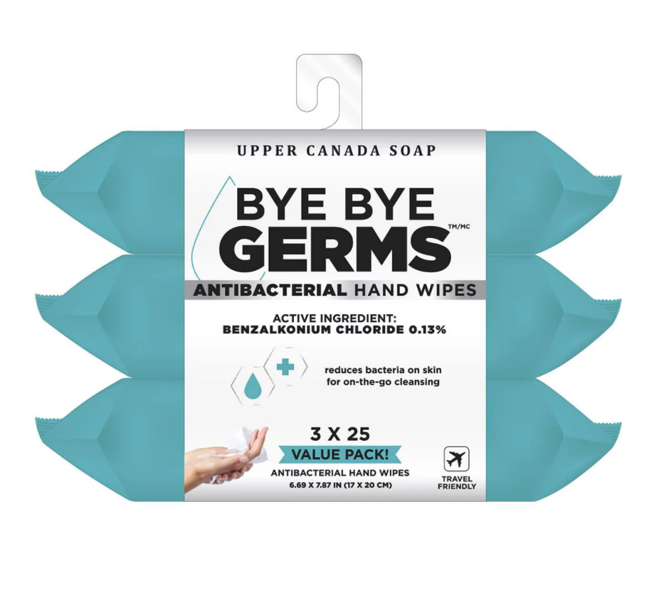 3 (25 pack) Bye Bye Germs Anti Bac Hand Wipes $1.88 + Free store pick up at Walmart