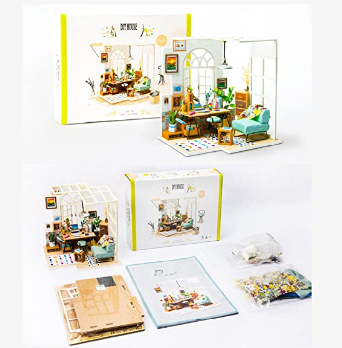 ROBOTIME Miniature Dollhouse Kit Decorations w/ Lights & Furnitures DIY House Craft Kits (Various Styles ) $12.96 + Free Shipping w/ Prime or $25+