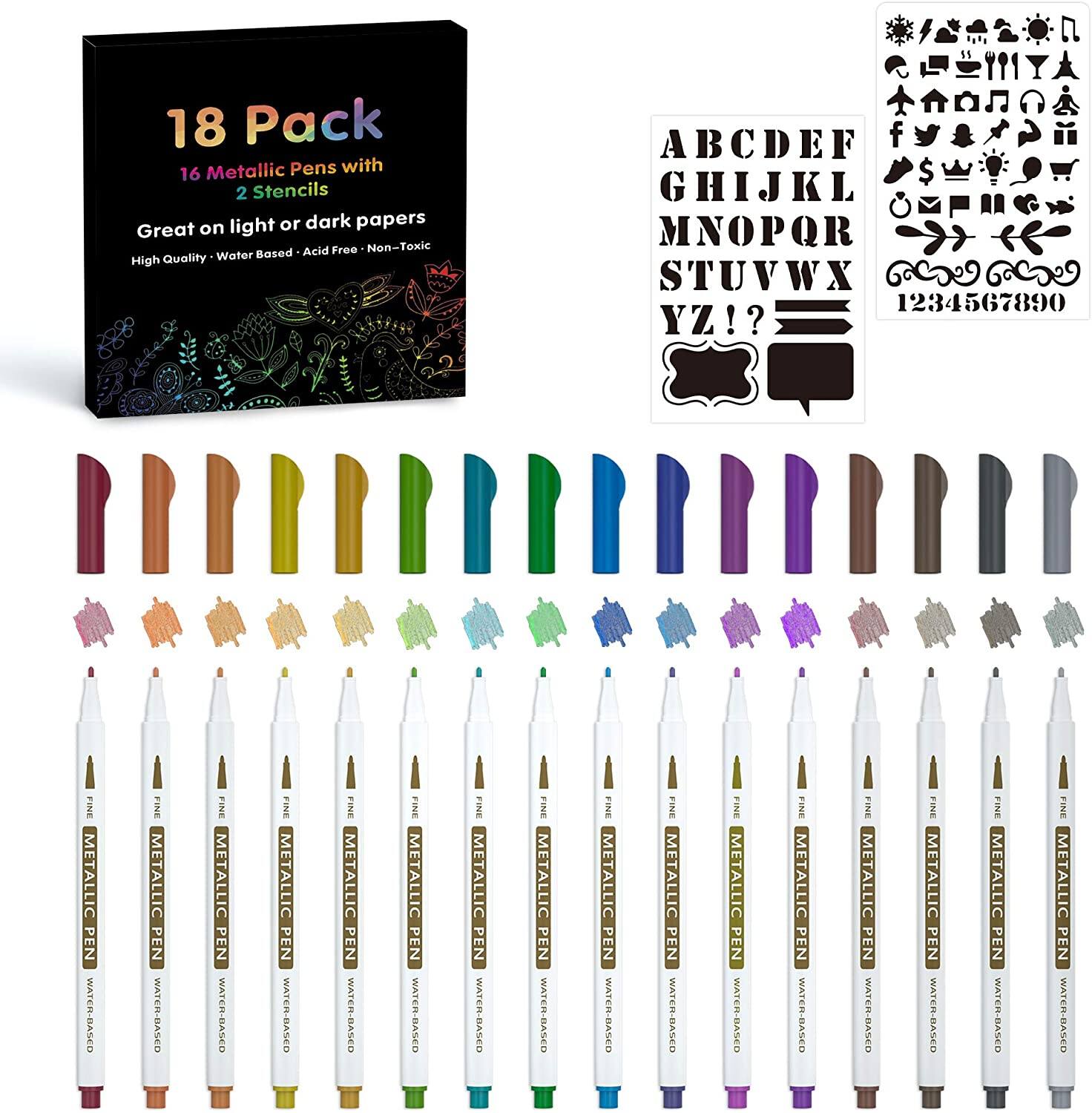 Lineon 16 Colors Metallic Markers with 2 Stencils $4.67 + Free shipping w/ Prime or $25+