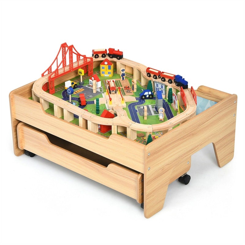 Wooden Train Set Activity Table & Storage + 100 PC toy set $84.99 + Free shipping