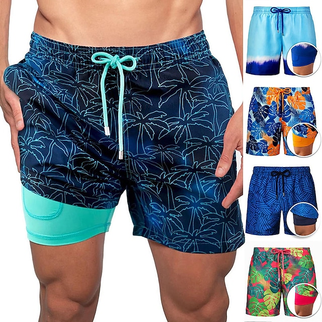 2-Pairs Men's Swim Trunks with Compression Liner Breathable Quick Dry Swimwear $18 + Free shipping