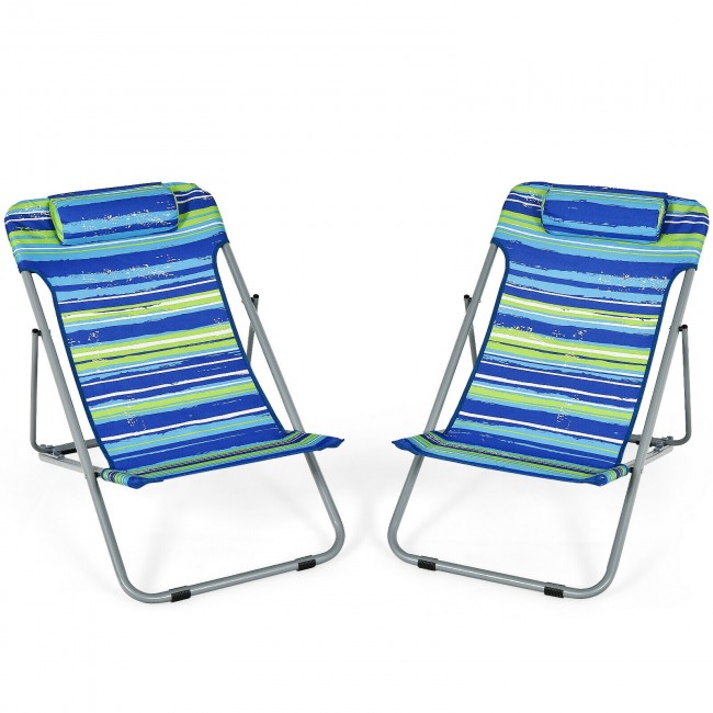 2-PC Set Costway Portable Beach Chairs with Headrest $87 + Free Shipping
