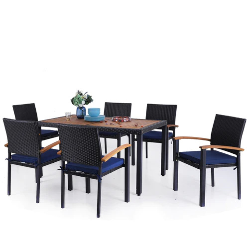 Phi Villa 7-Piece Acacia Wood Rectangle Table w/ Rattan Chairs Outdoor Dining Set $499.99 + Free Shipping