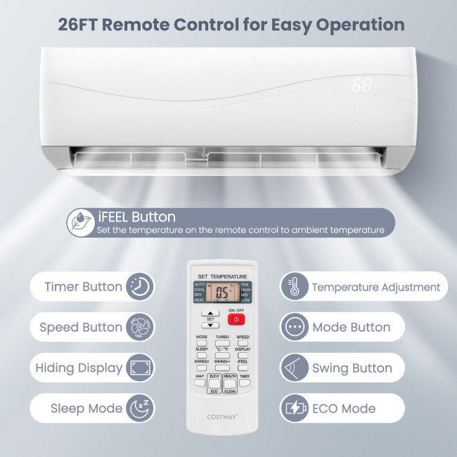 Costway 12000 BTU Mini Split Inverter Air Conditioner & Ductless Heater