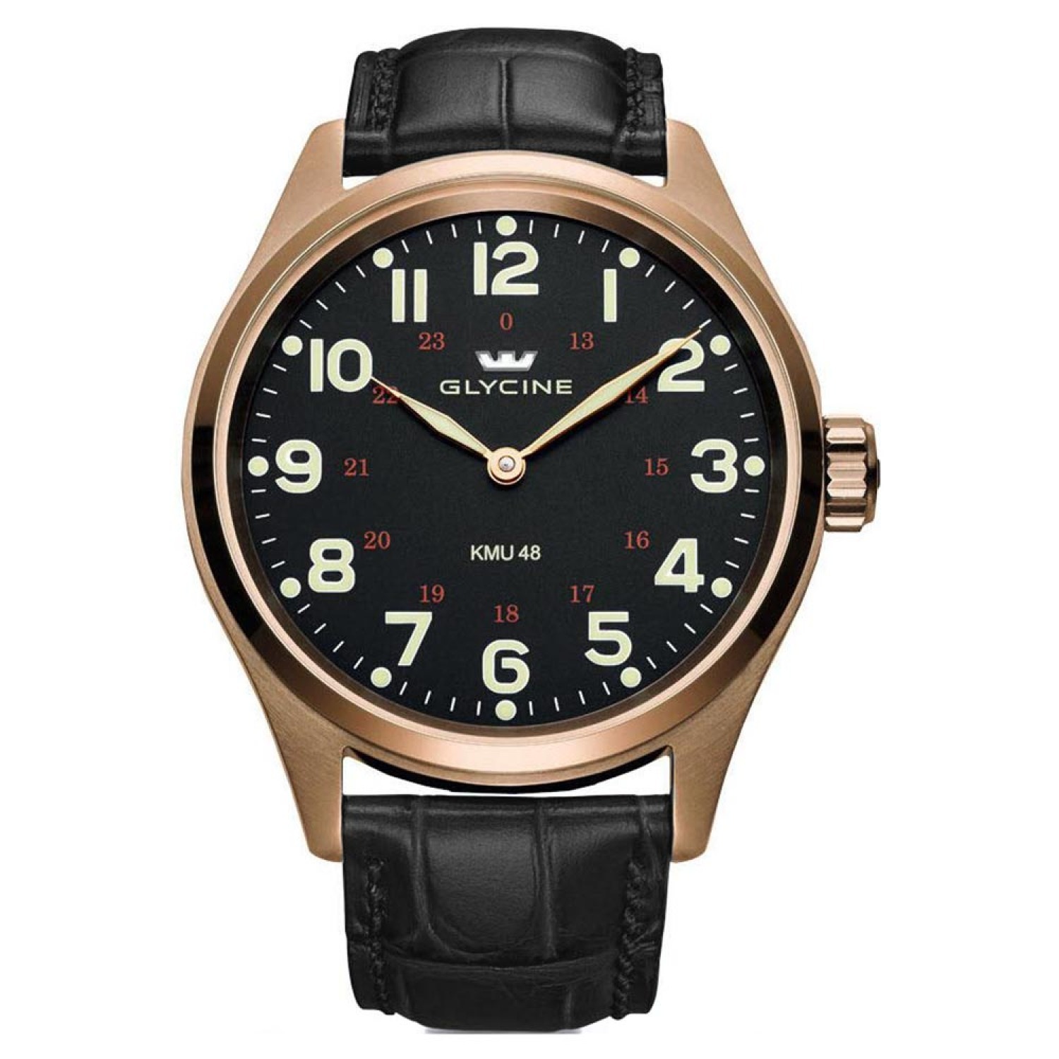 Glycine Men's KMU 48 Rose Gold Plated Manual Wind Mechanical Watch 389