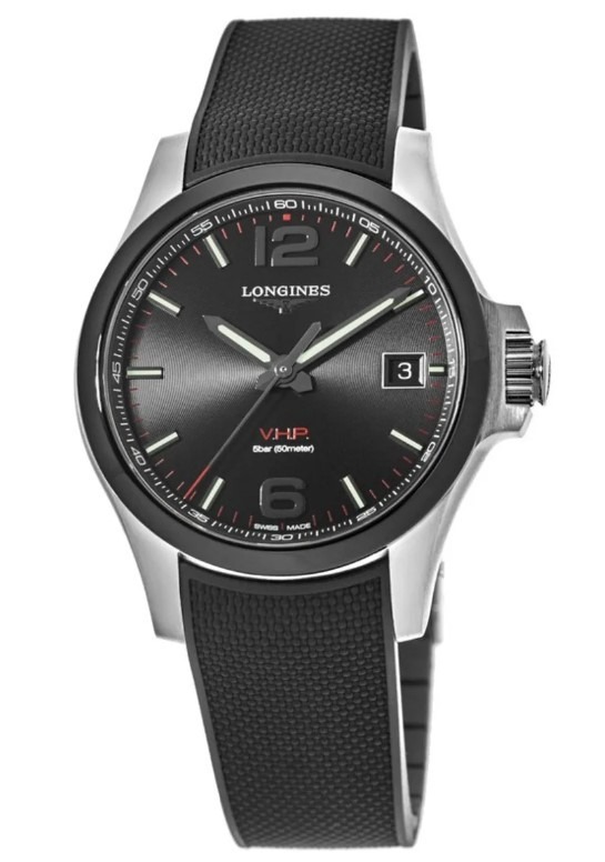 LONGINES Men's Conquest V.H.P. 41mm Black Dial Black Rubber Strap Watch $595 + Free Shipping