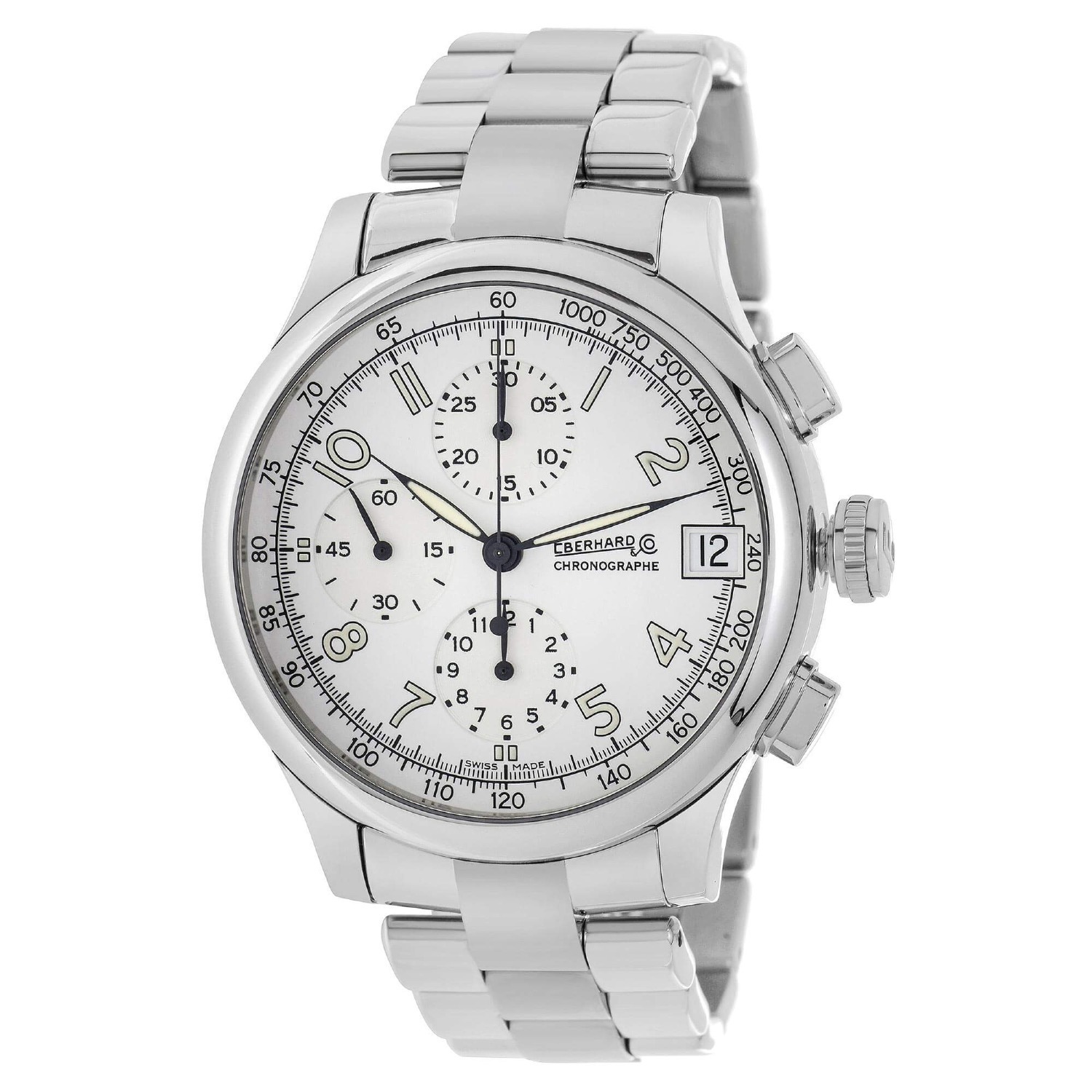 Eberhard & Co. Men's Watch Traversetolo Chronograph White Dial SS Bracelet $979 + Free Shipping