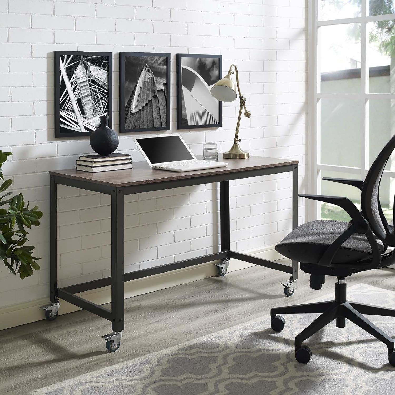 Modway 47" Vivify Industrial Modern Computer Office Desk with Locking Casters $61.99 + Free Shipping