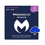 1-Year Malwarebytes Premium (3 Device - Digital Download) $20