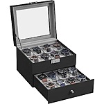 SONGMICS 16-Slot Watch Case with Glass Lid (Black+Grey) $19.99 + Free Shipping w/ Prime