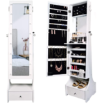60” Prinz Jewelry Organizer Armoire with Full-Length Lighted Mirror, Makeup Storage and Hooks (White) $190 + Free shipping