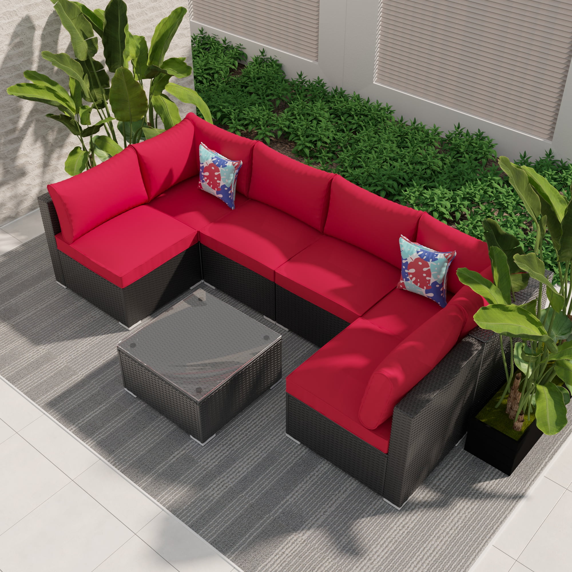 Ainfox 7 PC Outdoor Patio Furniture Sofa Set (Red) $479.99 + Free Shipping