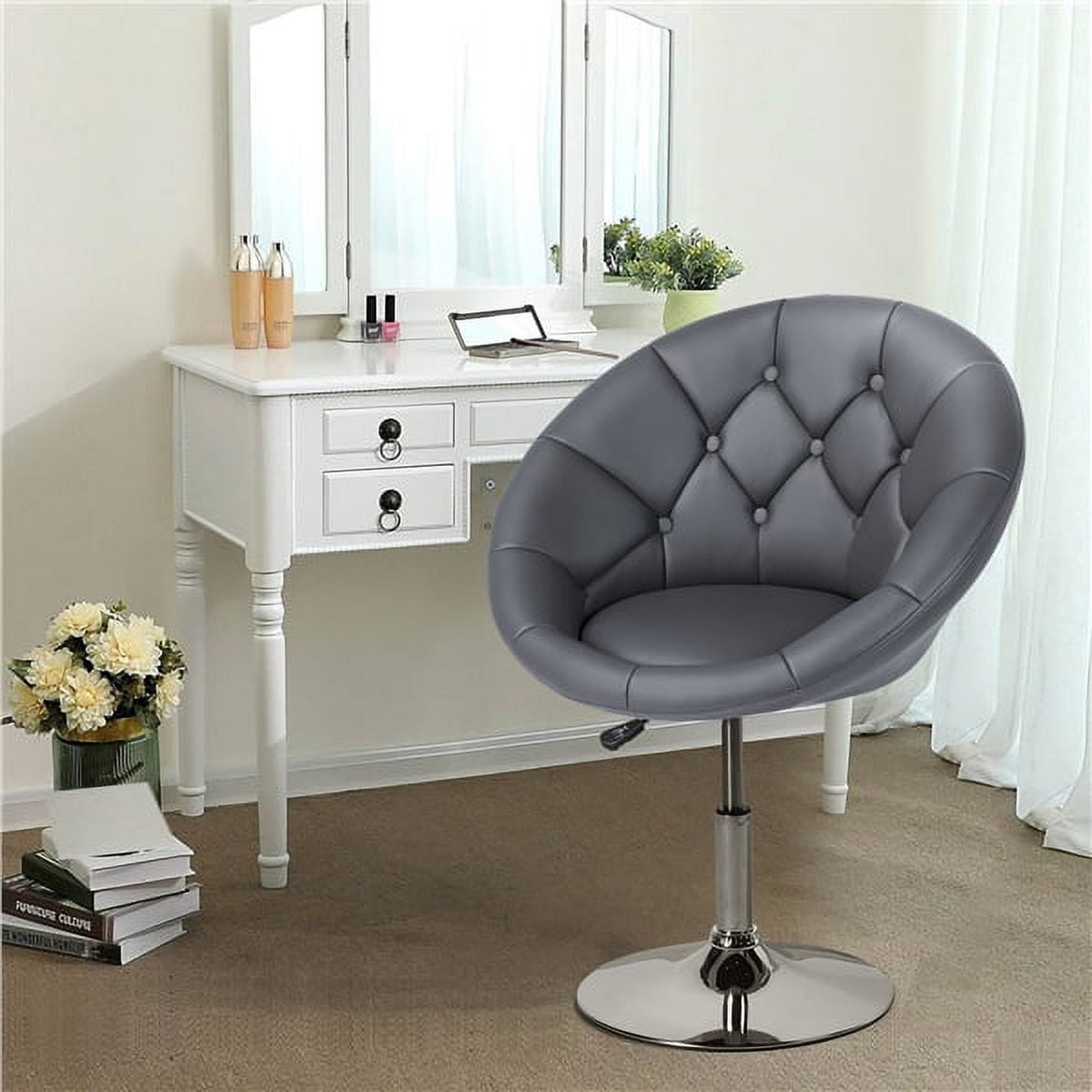 Alden Design Modern Tufted Adjustable Barrel Swivel Accent Chair, Gray Faux Leather $65 + Free Shipping