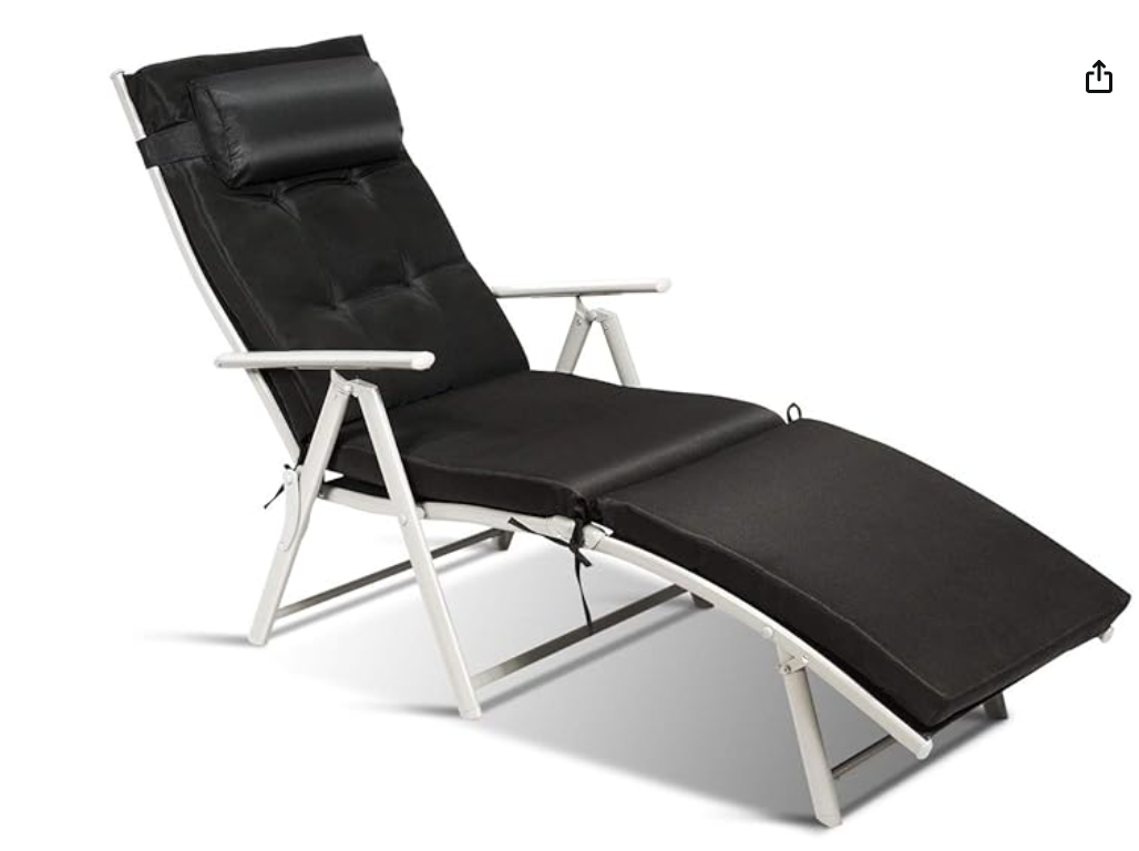 Outdoor Folding Chaise Lounge Chair w/7 Adjustable Backrest Positions Black $69.99 or Grey $70.39 + Free Shipping
