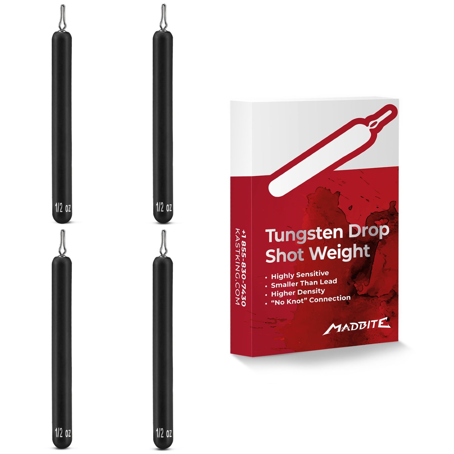 MadBite Tungsten Drop Shot Cylinder Fishing Sinker Weights 4 To 8 
