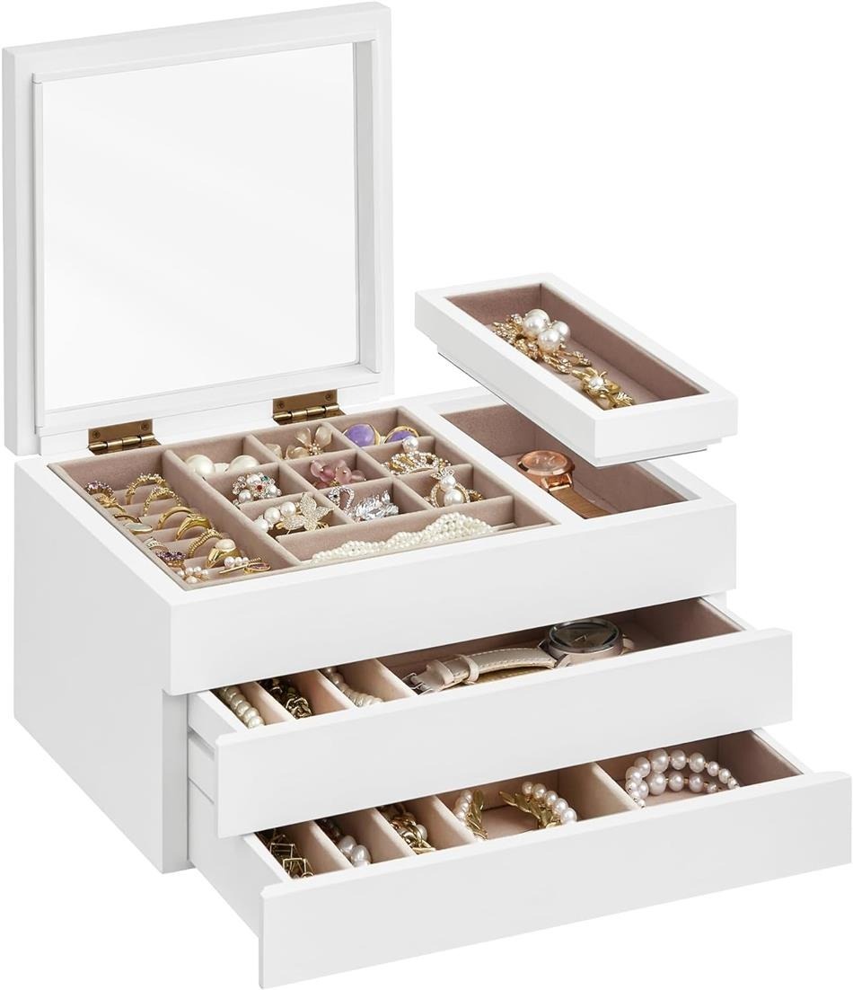 SONGMICS 3-Layer Wooden Jewelry Box w/ Velvet Interior & Clear Lid $13.99 + Free Shipping w/ Prime or $35+
