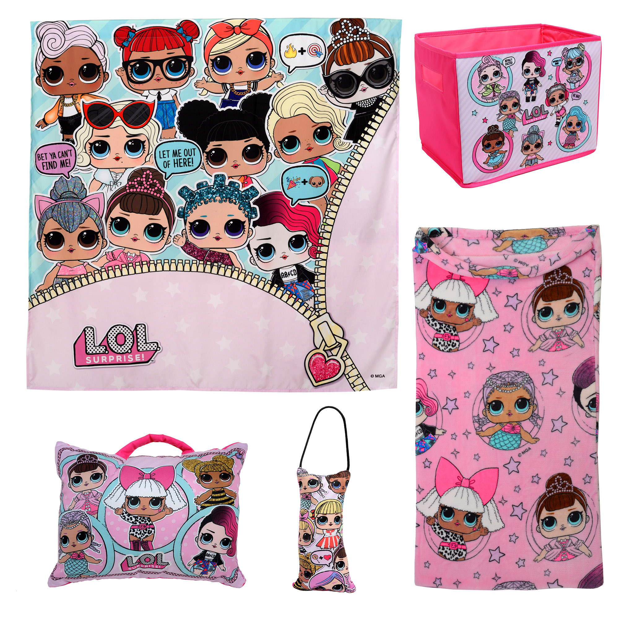 L O L Surprise 5pc Kids Bedroom Set W Blanket Pillows Wall Tapestry Storage Bin 20 Free Store Pickup At Walmart