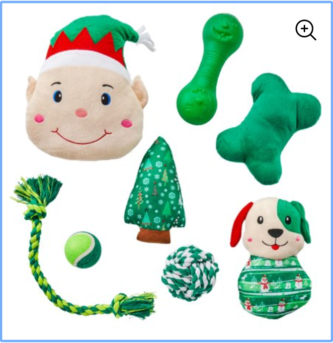 8-piece Holiday Time Dog Toy Stocking (2 colors) $4.49 + Free store pickup at Walmart