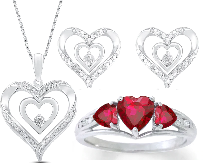 3-Piece Kay Diamond Accent Heart Sterling Silver Earrings, Necklace & Ring Set